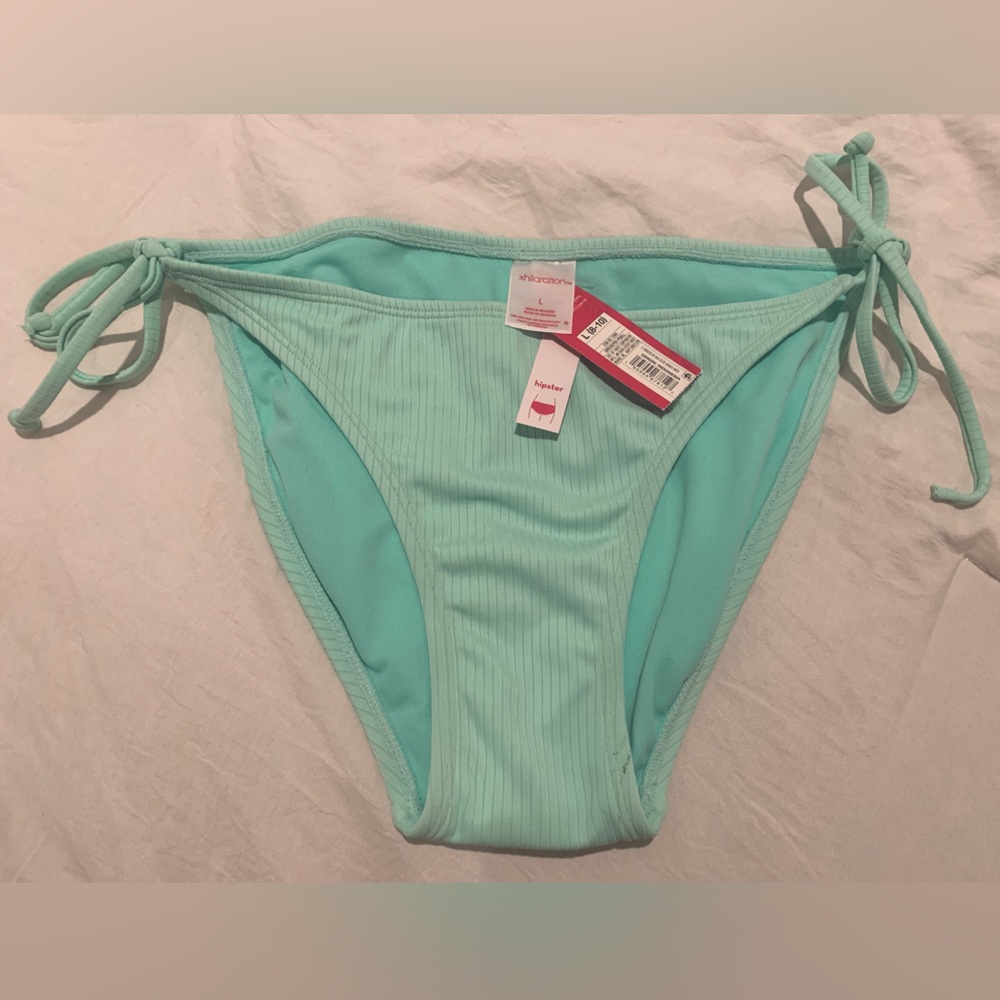 NEW Xhilaration Women’s Mint Ribbed Hipster Bikini Bottom With Tie String Sides